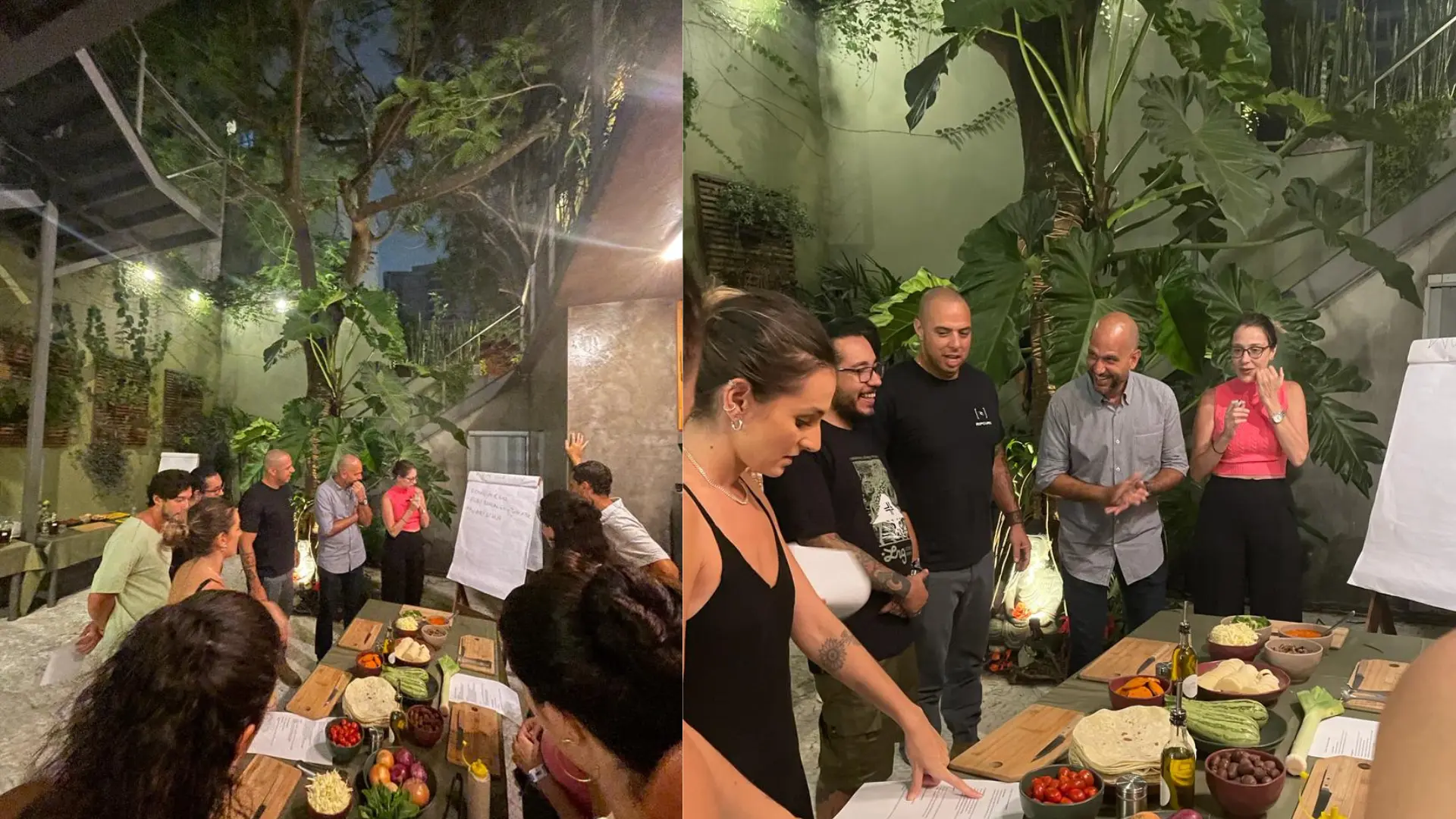Cooking experience à noite no pátio verde do aFlora