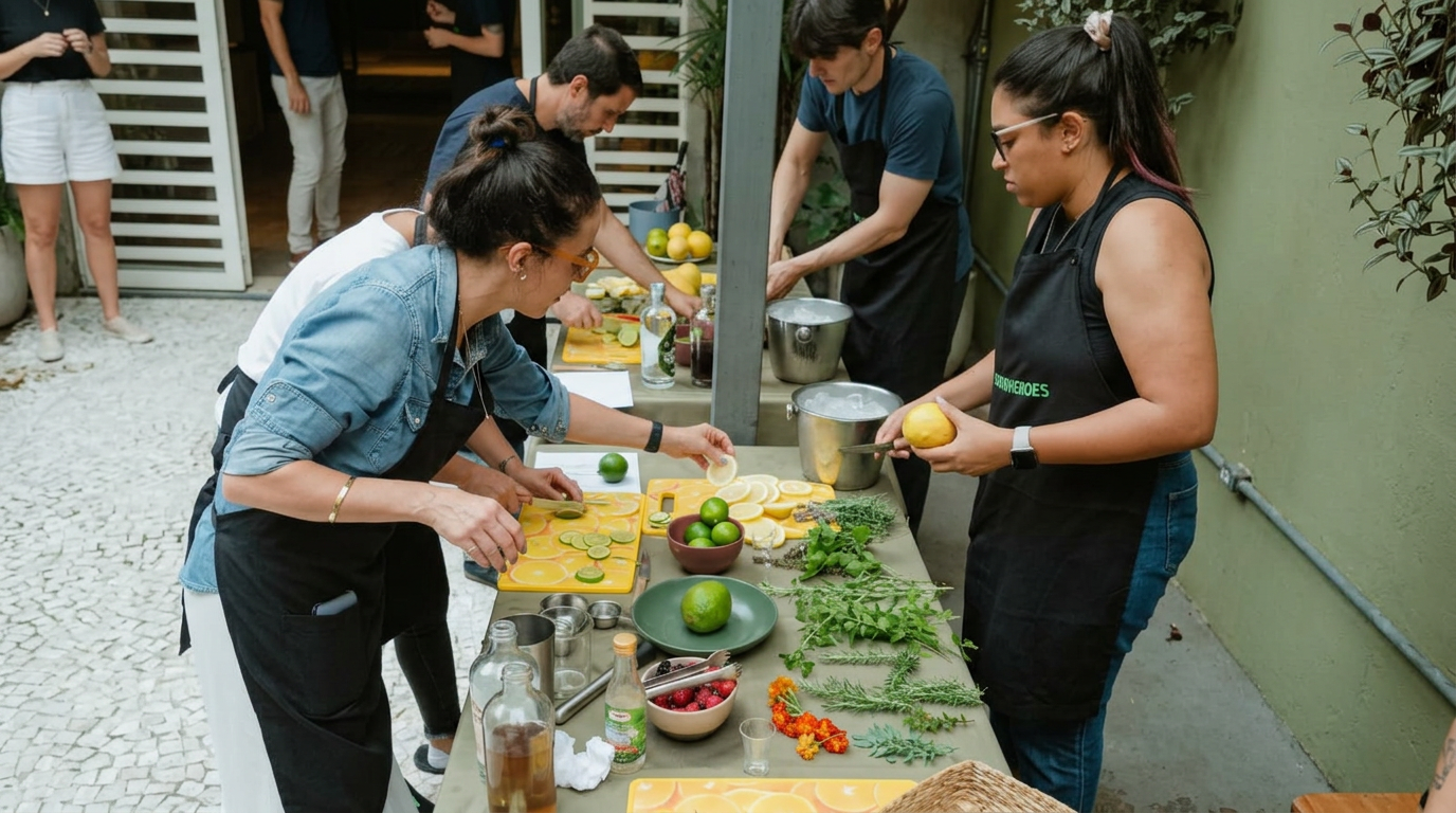 Workshop de drinks com ingredientes naturais no aFlora